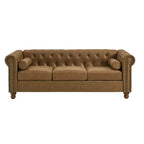 Canapé Chesterfield 3 places, Tissu capitonné, Structure en bois robuste, Accoudoirs carrés, Ressorts en S, Éponge haute résilience, pour Salon ou Appartement, Marron