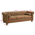 Canapé Chesterfield 3 places, Tissu capitonné, Structure en bois robuste, Accoudoirs carrés, Ressorts en S, Éponge haute résilience, pour Salon ou Appartement, Marron