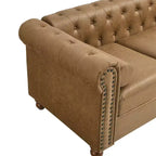 Canapé Chesterfield 3 places, Tissu capitonné, Structure en bois robuste, Accoudoirs carrés, Ressorts en S, Éponge haute résilience, pour Salon ou Appartement, Marron