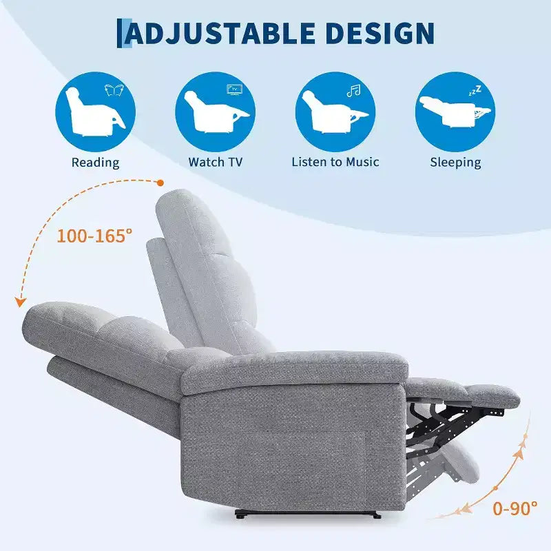 Recliner Chair for Adults, Manual Fabric Recliner with Side Pocket, Adjustable Single Sofa with Ergonomic Back Support for Living Room, Bedroom