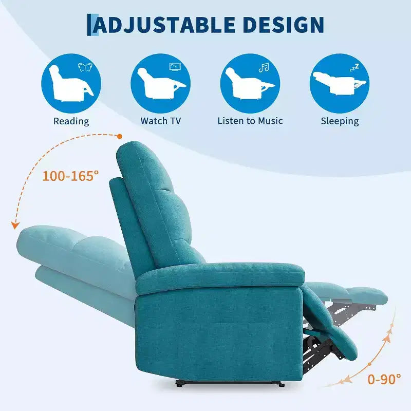 Recliner Chair for Adults, Manual Fabric Recliner with Side Pocket, Adjustable Single Sofa with Ergonomic Back Support for Living Room, Bedroom