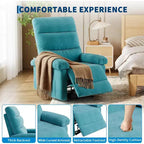 Fauteuil inclinable pour adultes, fauteuil inclinable manuel en tissu avec pochette latérale, canapé simple réglable avec support dorsal ergonomique pour salon, chambre à coucher