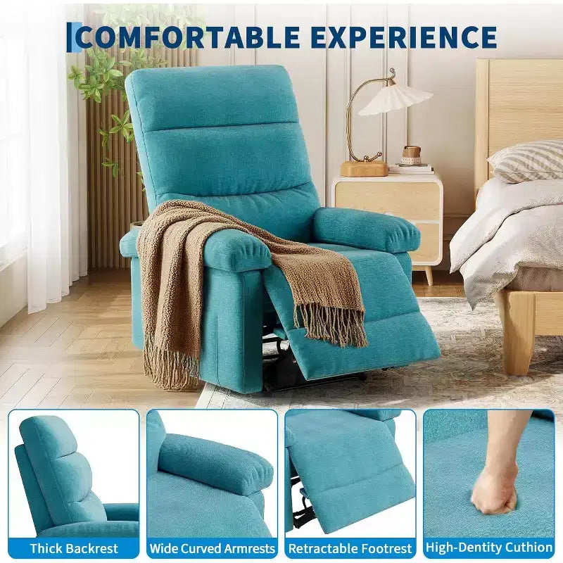 Recliner Chair for Adults, Manual Fabric Recliner with Side Pocket, Adjustable Single Sofa with Ergonomic Back Support for Living Room, Bedroom