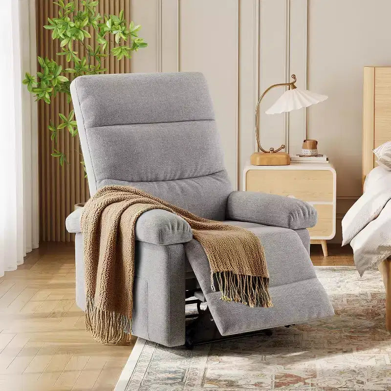 Recliner Chair for Adults, Manual Fabric Recliner with Side Pocket, Adjustable Single Sofa with Ergonomic Back Support for Living Room, Bedroom