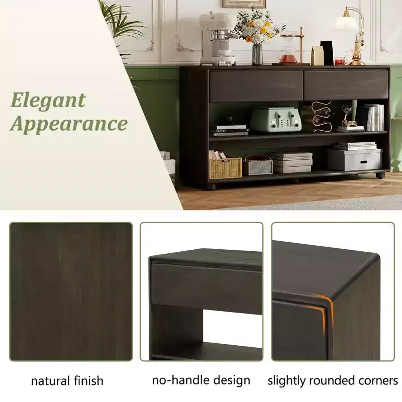 58 Entryway Console Table with 2 Drawers, 3 Tier Narrow Long Sofa Table, Behind Couch Console Table for Living Room Foyer and Hallway