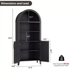 Bibliothèque arquée avec portes - Étagère de présentation ouverte à 5 niveaux avec décor en rotin, Armoire de rangement moderne pour bureau, salon, bibliothèque