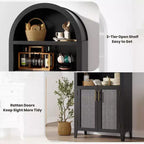 Bibliothèque arquée avec portes - Étagère de présentation ouverte à 5 niveaux avec décor en rotin, Armoire de rangement moderne pour bureau, salon, bibliothèque