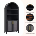 Bibliothèque arquée avec portes - Étagère de présentation ouverte à 5 niveaux avec décor en rotin, Armoire de rangement moderne pour bureau, salon, bibliothèque