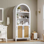 Bibliothèque arquée avec portes - Étagère de présentation ouverte à 5 niveaux avec décor en rotin, Armoire de rangement moderne pour bureau, salon, bibliothèque
