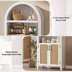 Bibliothèque arquée avec portes - Étagère de présentation ouverte à 5 niveaux avec décor en rotin, Armoire de rangement moderne pour bureau, salon, bibliothèque