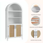 Bibliothèque arquée avec portes - Étagère de présentation ouverte à 5 niveaux avec décor en rotin, Armoire de rangement moderne pour bureau, salon, bibliothèque