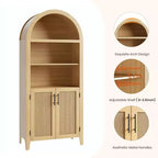 Bibliothèque arquée avec portes - Étagère de présentation ouverte à 5 niveaux avec décor en rotin, Armoire de rangement moderne pour bureau, salon, bibliothèque