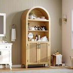 Bibliothèque arquée avec portes - Étagère de présentation ouverte à 5 niveaux avec décor en rotin, Armoire de rangement moderne pour bureau, salon, bibliothèque