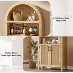 Bibliothèque arquée avec portes - Étagère de présentation ouverte à 5 niveaux avec décor en rotin, Armoire de rangement moderne pour bureau, salon, bibliothèque