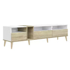 Meuble TV moderne avec tiroirs pour télévision 80 pouces, meuble console média avec rangement, meuble TV avec étagères ouvertes pour salon, blanc