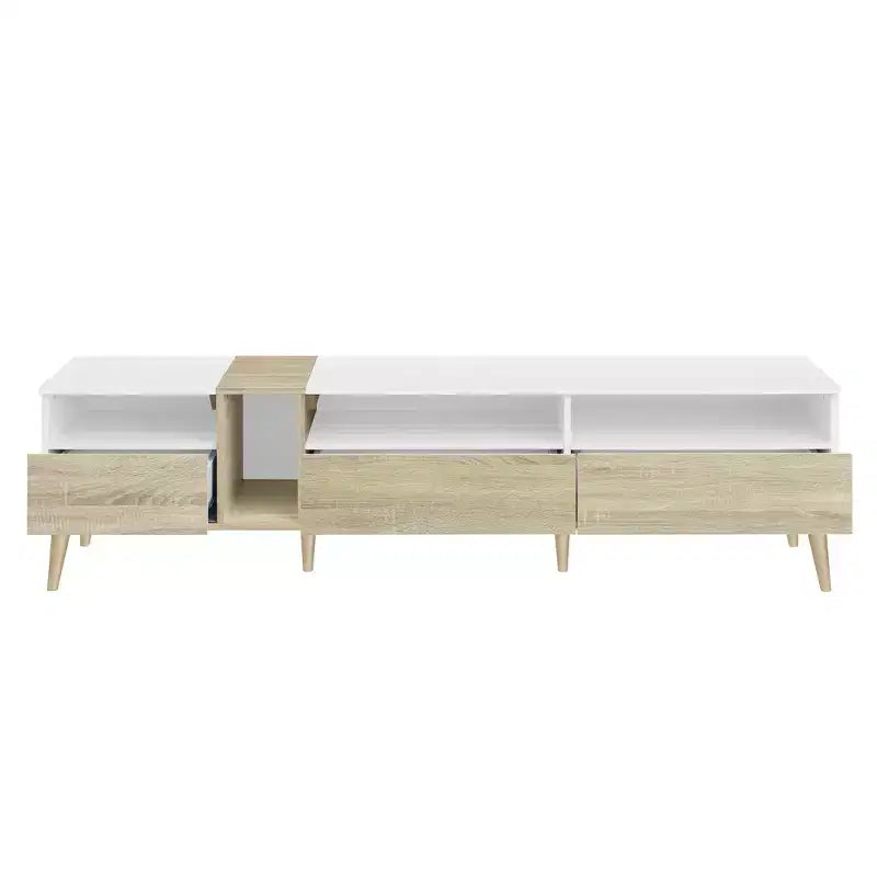 Modern TV Stand with Drawers for 80 TV, Media Console Table with Storage, TV Storage Cabinet with Open Shelves for Living Room, White
