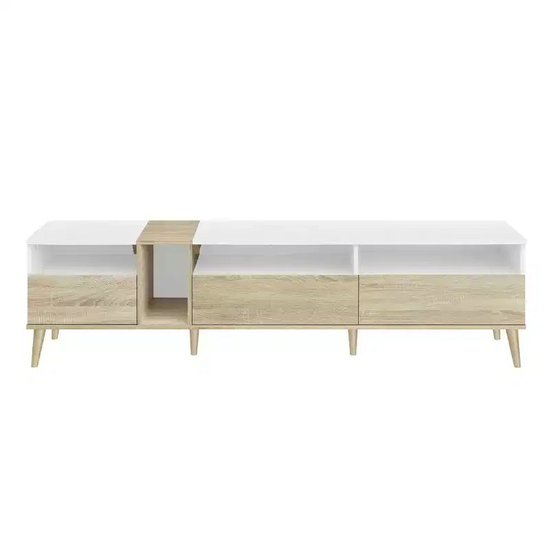 Modern TV Stand with Drawers for 80 TV, Media Console Table with Storage, TV Storage Cabinet with Open Shelves for Living Room, White