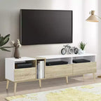 Meuble TV moderne avec tiroirs pour télévision 80 pouces, meuble console média avec rangement, meuble TV avec étagères ouvertes pour salon, blanc