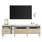 Meuble TV moderne avec tiroirs pour télévision 80 pouces, meuble console média avec rangement, meuble TV avec étagères ouvertes pour salon, blanc