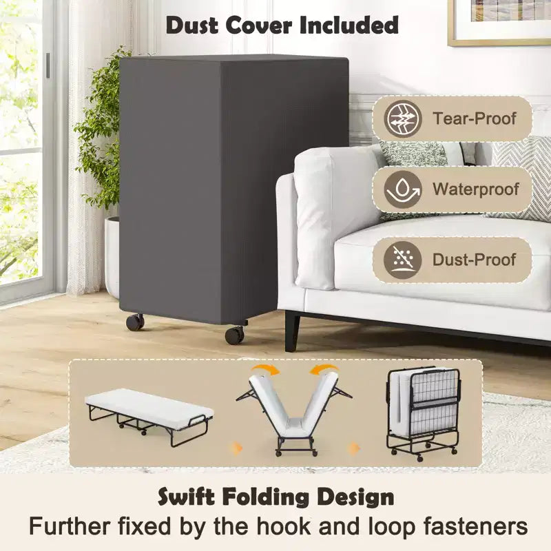 Folding Bed with Mattress 75 x 39 Twin Size Rollaway Adult Bed with Memory Foam Mattress & Pillow