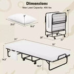 Lit pliant avec matelas 75 x 39, lit d'appoint double avec matelas en mousse à mémoire de forme et oreiller