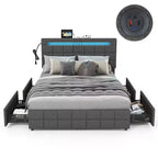 Costway Full Upholstered Platform Bed with LED Headboard Charging Station Storage Drawer