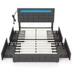 Lit plateforme entièrement rembourré avec tête de lit LED, station de charge et tiroir de rangement