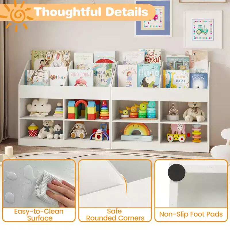 3-Tier Kid's Bookshelf w/Display Rack & 4 Compartments for Kids Room Playroom