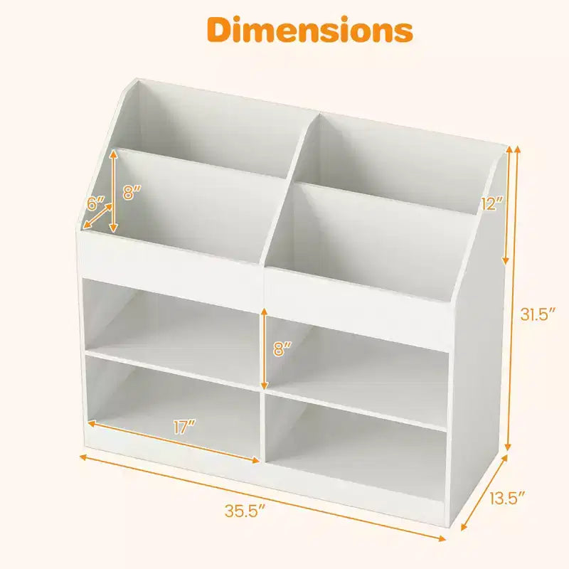 3-Tier Kid's Bookshelf w/Display Rack & 4 Compartments for Kids Room Playroom