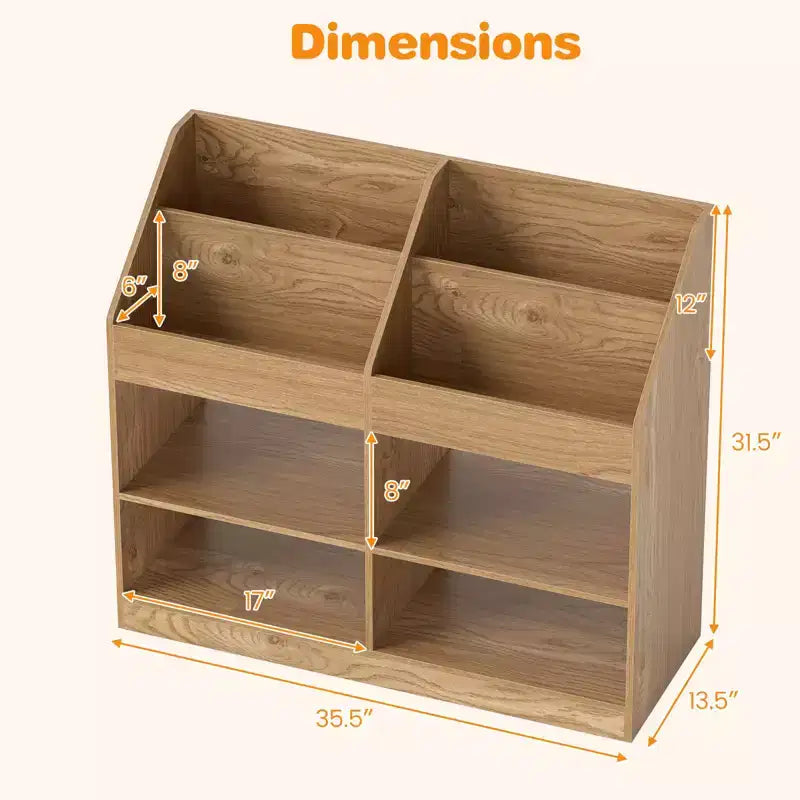 3-Tier Kid's Bookshelf w/Display Rack & 4 Compartments for Kids Room Playroom