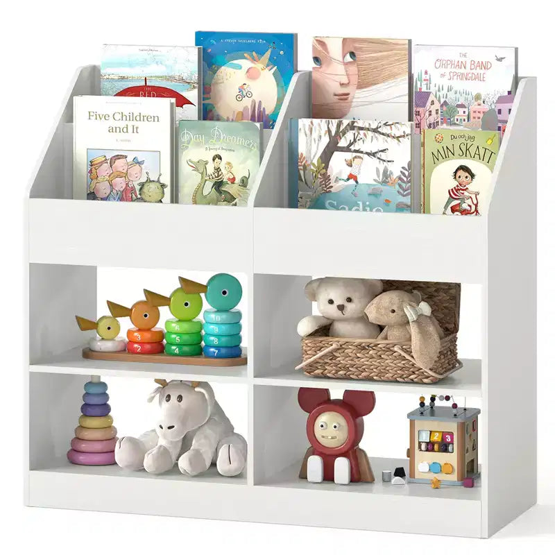 3-Tier Kid's Bookshelf w/Display Rack & 4 Compartments for Kids Room Playroom