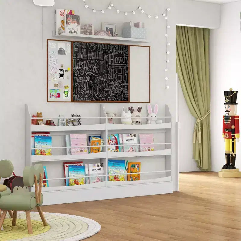 3-Tier Kids Bookshelf Toy Storage Bookcase Rack Wall w/ Anti-toppling Kits