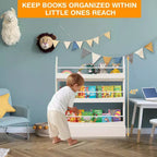 Étagère à Livres pour Enfants 3 Niveaux Rangement Jouets avec Kits Anti-basculement