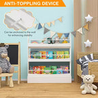 Étagère à Livres pour Enfants 3 Niveaux Rangement Jouets avec Kits Anti-basculement