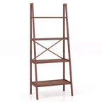 Costway 4-Tier Bamboo Ladder Bookshelf Rustic Bookcase Floor Standing Shelving Unit Book Shelf Storage Organizer