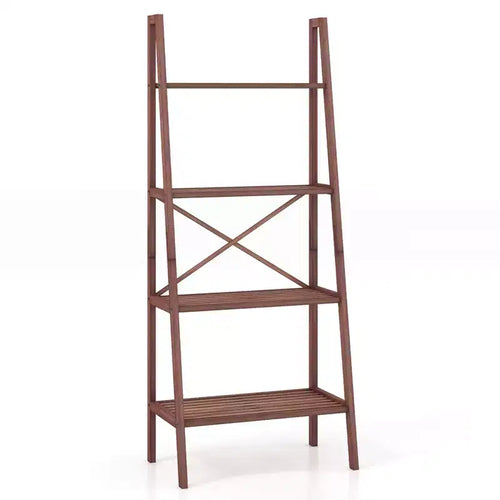 Costway 4-Tier Bamboo Ladder Bookshelf Rustic Bookcase Floor Standing Shelving Unit Book Shelf Storage Organizer