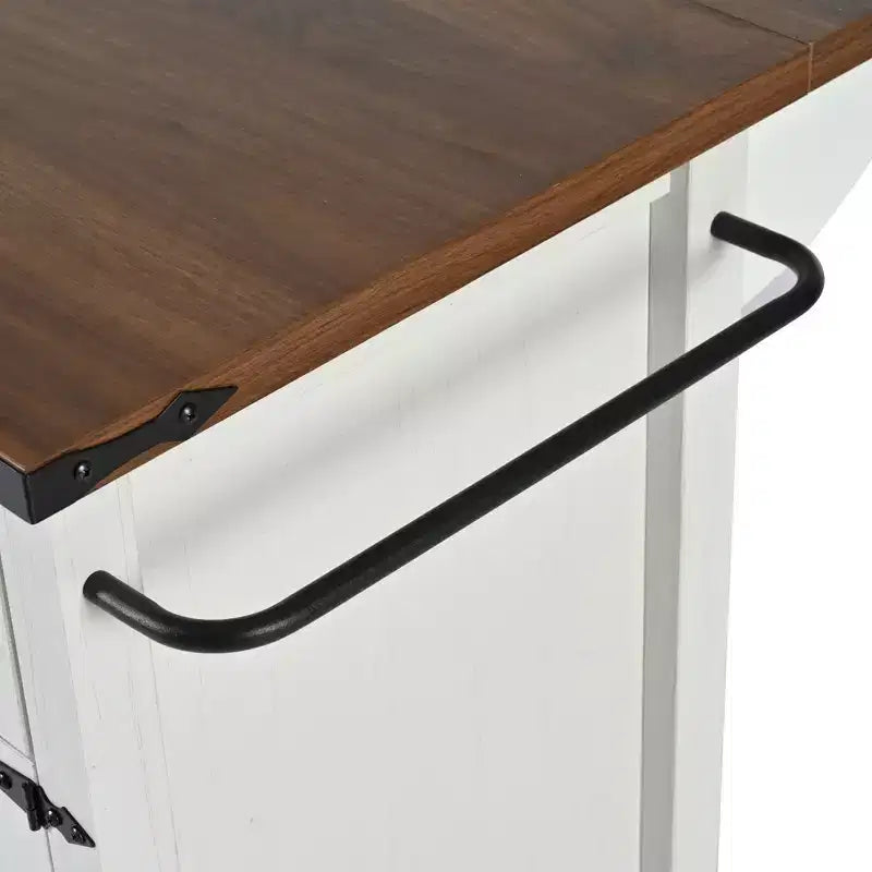 Farmhouse Kitchen Island with Power Outlet, Kitchen Storage Island with Drop Leaf, Spice Rack and Drawer, Rolling Kitchen Cart on Wheels