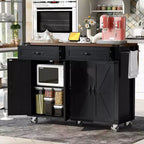 Farmhouse Kitchen Island with Power Outlet, Kitchen Storage Island with Drop Leaf, Spice Rack and Drawer, Rolling Kitchen Cart on Wheels