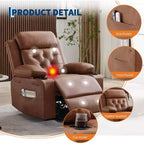 Fauteuil inclinable électrique surdimensionné pour salon, siège en cuir PU noir, massage vibrant, chauffage lombaire, double porte-gobelets, poches latérales, aide à la mobilité