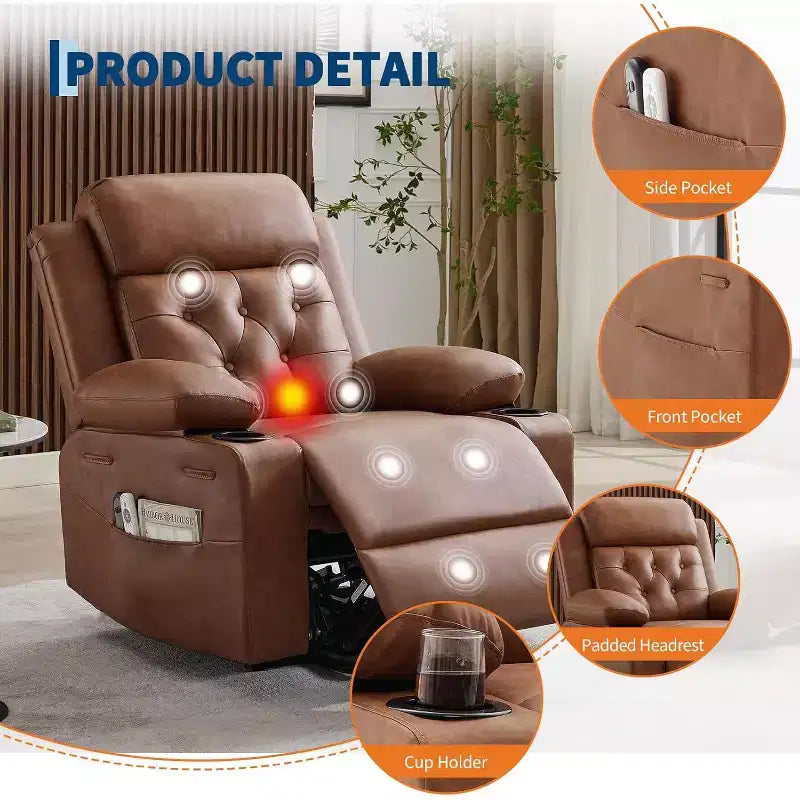 Oversized Power Lift Recliner Chair for Living Room,Black PU Leather Seat, Vibration Massage, Lumbar Heat,Dual Cup Holders,Side Pockets,Mobility Aid
