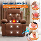 Fauteuil inclinable électrique surdimensionné pour salon, siège en cuir PU noir, massage vibrant, chauffage lombaire, double porte-gobelets, poches latérales, aide à la mobilité