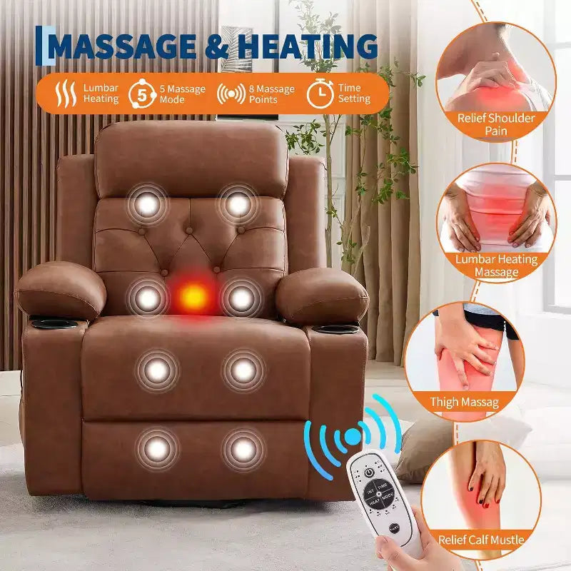 Oversized Power Lift Recliner Chair for Living Room,Black PU Leather Seat, Vibration Massage, Lumbar Heat,Dual Cup Holders,Side Pockets,Mobility Aid
