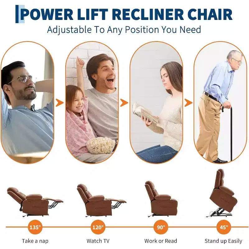 Oversized Power Lift Recliner Chair for Living Room,Black PU Leather Seat, Vibration Massage, Lumbar Heat,Dual Cup Holders,Side Pockets,Mobility Aid