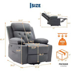Fauteuil inclinable électrique surdimensionné pour salon, siège en cuir PU noir, massage vibrant, chauffage lombaire, double porte-gobelets, poches latérales, aide à la mobilité