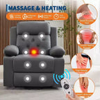 Fauteuil inclinable électrique surdimensionné pour salon, siège en cuir PU noir, massage vibrant, chauffage lombaire, double porte-gobelets, poches latérales, aide à la mobilité