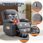 Fauteuil inclinable électrique surdimensionné pour salon, siège en cuir PU noir, massage vibrant, chauffage lombaire, double porte-gobelets, poches latérales, aide à la mobilité