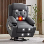 Fauteuil inclinable électrique surdimensionné pour salon, siège en cuir PU noir, massage vibrant, chauffage lombaire, double porte-gobelets, poches latérales, aide à la mobilité