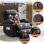 Fauteuil inclinable électrique surdimensionné pour salon, siège en cuir PU noir, massage vibrant, chauffage lombaire, double porte-gobelets, poches latérales, aide à la mobilité