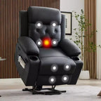 Fauteuil inclinable électrique surdimensionné pour salon, siège en cuir PU noir, massage vibrant, chauffage lombaire, double porte-gobelets, poches latérales, aide à la mobilité