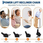 Fauteuil inclinable électrique surdimensionné pour salon, siège en cuir PU noir, massage vibrant, chauffage lombaire, double porte-gobelets, poches latérales, aide à la mobilité